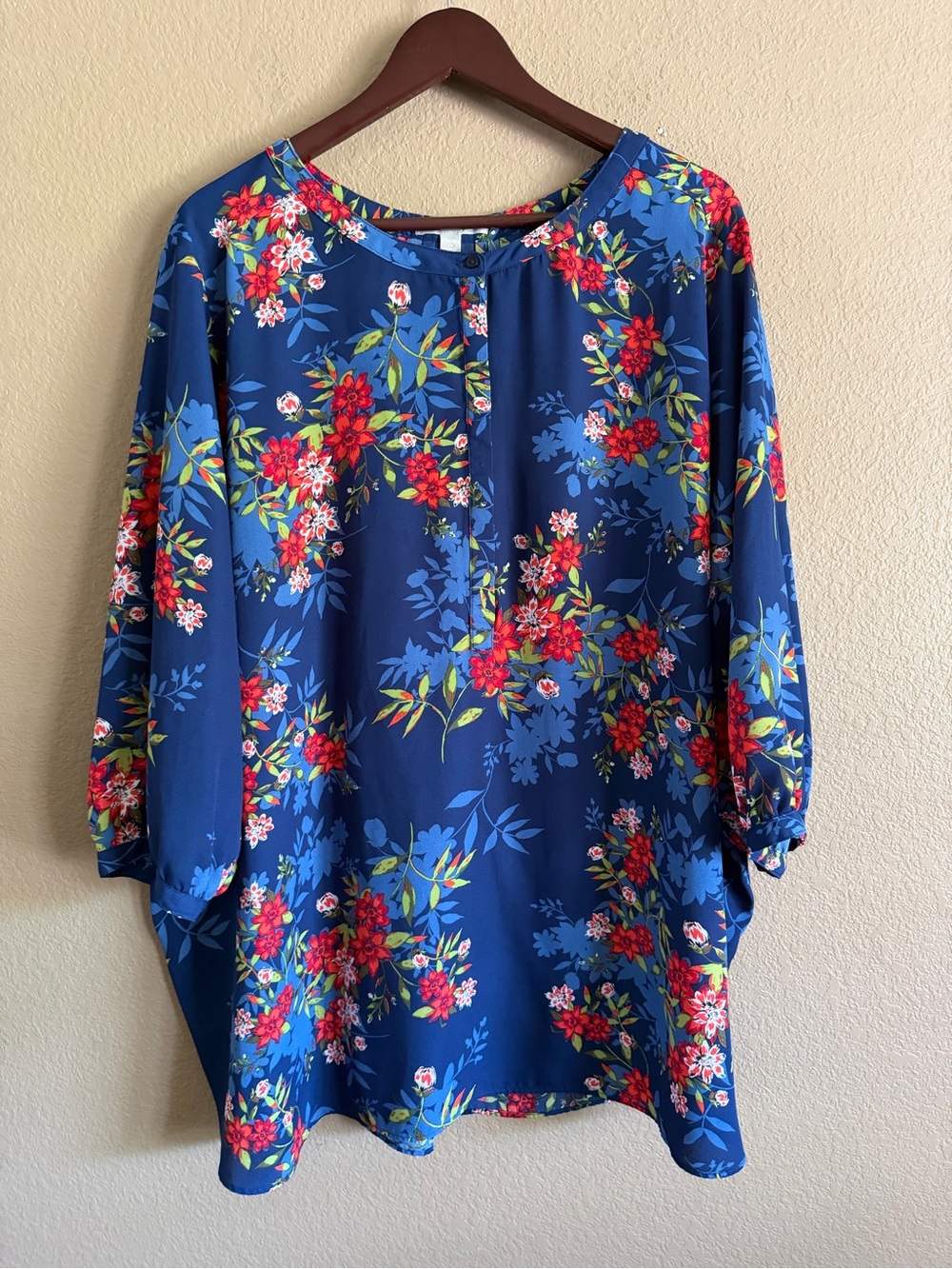 Woman Within Navy Floral Tunic Top Size 2X
